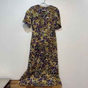J Mclaughlin Giovanna Dress NEW $328 Midi Short Sleeve Silk Marigold‎ Abstract